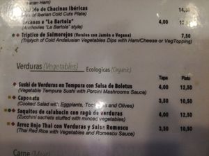 Menu at La Bartola in Sevilla