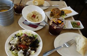 houmous (the only houmous we found in seville), aubergine, rice tapa - yum. at La Bartola in Sevilla