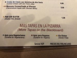 Shows vegan, vegetarian and gluten-free options.  at La Bartola in Sevilla