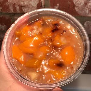 Gluten free peach cobbler at Sweets by PBBQ in Long Beach