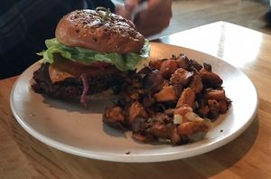 Double Vegan Cheeseburger with Sweet Potato Hash at True Food Kitchen in King Of Prussia