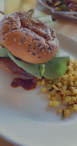 Portobello burger with corn at True Food Kitchen in King Of Prussia
