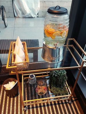 Water station in lobby, sweet idea at True Food Kitchen in King Of Prussia