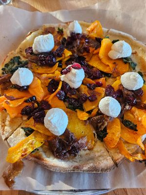 Butternut squash pizza with vegan ricotta at True Food Kitchen in King Of Prussia