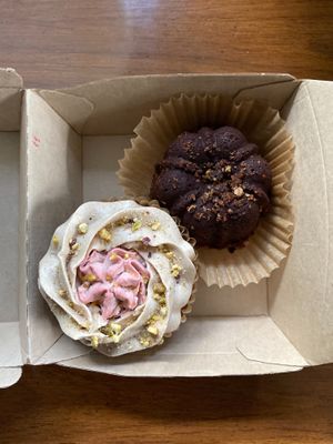 Chai cupcake and hazelnut torte gf, v at Cookie Conscious Bakery in Eugene