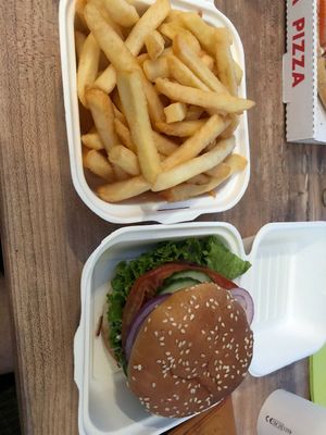 Beyond Meat burger and fries at Eiscafe Vivaldi in Bad Schandau
