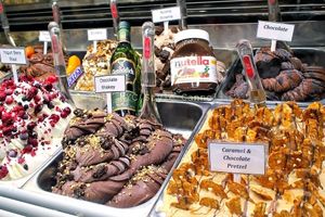 Scremes Gelato Case at Screme Gelato Bar in New York City