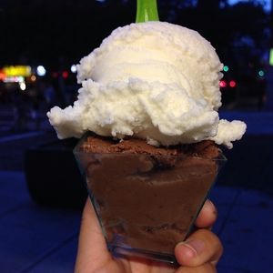 Medium cup of Scremes yogurt berry blast and chocolate love at Screme Gelato Bar in New York City