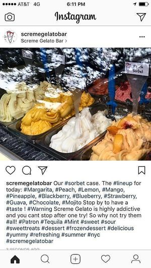 Scremes non dairy vegan sorbet case on instagram at Screme Gelato Bar in New York City