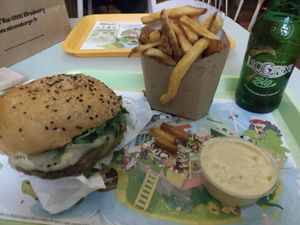 Vegan burger, fries and mayo at Velicious Burger in Strasbourg