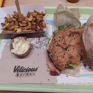 Seasonal burger + fries at Velicious Burger in Strasbourg
