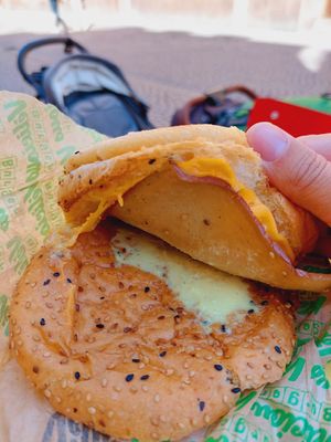 Croque with upside down buns at Velicious Burger in Strasbourg