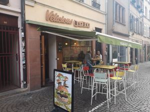 Outside at Velicious Burger in Strasbourg
