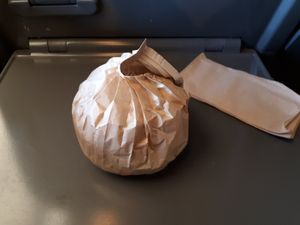 Queen Cheese burger in recycable packaging at Velicious Burger in Strasbourg