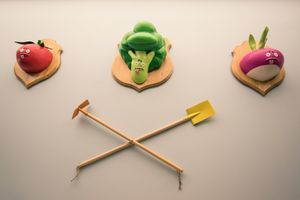 Vegetables on the wall at Velicious Burger in Strasbourg