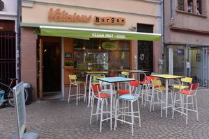 Outside of the fast good restaurant at Velicious Burger in Strasbourg