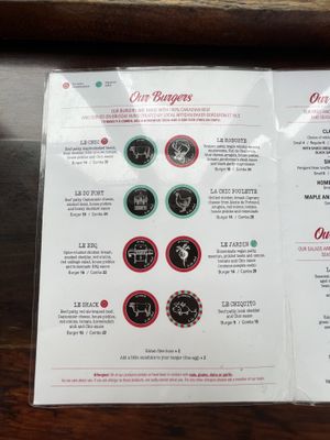 Menu   at Chic Shack in Quebec