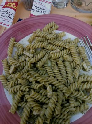 Pasta with pesto and tufo at Fauno Bar in Sorrento