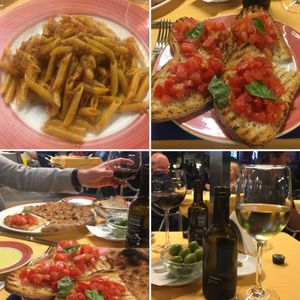 Penne soya ragu, bruschetta, focaccia  at Fauno Bar in Sorrento