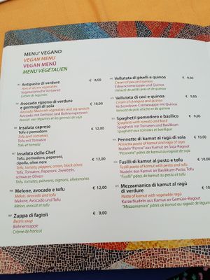 Vegan menu at Fauno Bar in Sorrento