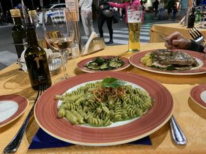 Fusilli kamut with pesto and tofu. Amazing flavour.👌🏼🇮🇹 at Fauno Bar in Sorrento