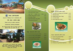 Menu  at Thai Container in Christchurch