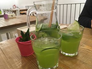 Cucumber lime and ginger water at Almalibre Acai Bar in Barcelona