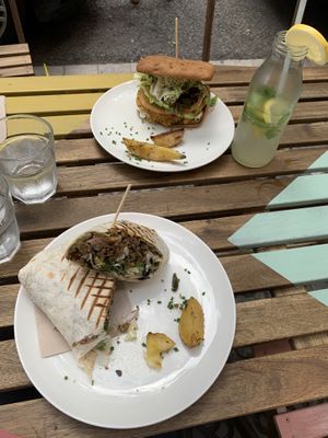 Wrap and burger at Almalibre Acai Bar in Barcelona