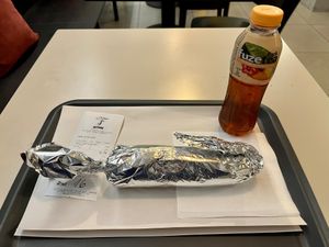 Vegan chicken wrap and iced tea at Fari's in Ljubljana