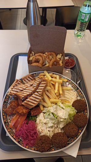 Vegan Faris offer & onion rings box at Fari's in Ljubljana