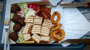 Vegan Faris offer + onion rings at Fari's in Ljubljana