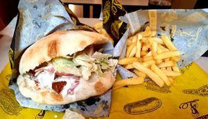 Vegan chicken pita in somun (flatbread) at Fari's in Ljubljana