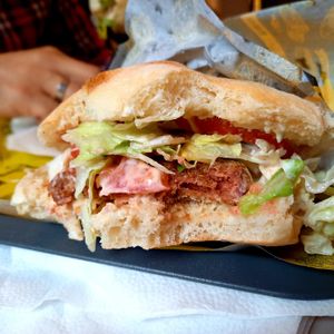 Vegan chicken pita in somun (flatbread) at Fari's in Ljubljana