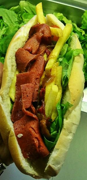 vegan sandwich(vegan ham, fries, Hommus and veggies)   at Fari's in Ljubljana