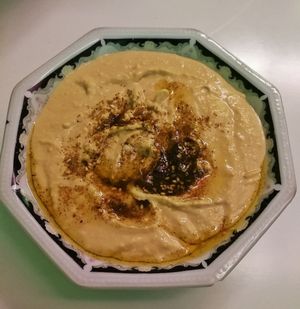 hummus with olive oil and Za'atar  at Fari's in Ljubljana
