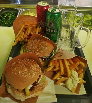 Vegan hamburger & beer  at Fari's in Ljubljana