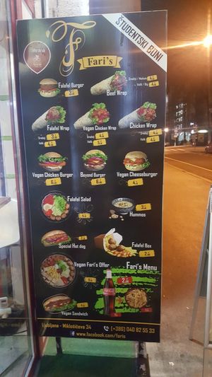 Menu with prices 29.11.2019 at Fari's in Ljubljana