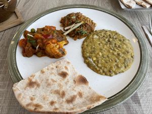 Curries on my plate ready to eat  at Spice Garden in Sitges