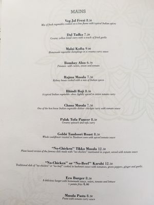 Menu at Spice Garden in Sitges