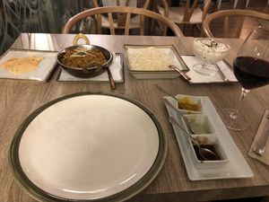 Dish for (more than ) one . Eggplant curry with rise and soy yogurt  at Spice Garden in Sitges