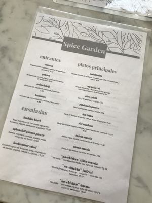 The menu   at Spice Garden in Sitges