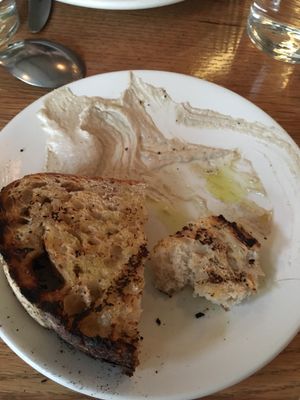 Grilled sour dough with sunflower creme (vegan and delicious!) at Bad Hunter in Chicago