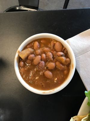 Side of pinto beans (Chef added plantains for thickener) - delicious!! at Herbivoro in Portland
