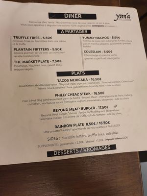 Dinner menu (nov 19) at Yem'a Paris in Paris