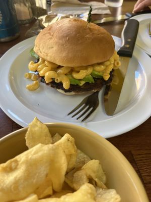 Mac and avocado burger  at Healthy Harvest Urban Farms & Cafe in Rock Island