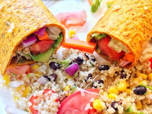 Photo copyright Jonathan David Sabin 2018. Vegetable Avocado Wrap and Quinoa at Healthy Harvest Urban Farms & Cafe in Rock Island