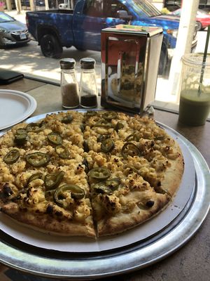 Queso Mac Pizza 😍😍😍 at Healthy Harvest Urban Farms & Cafe in Rock Island