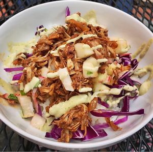 Jackfruit burrito bowl at Anaya Coffee in Melbourne