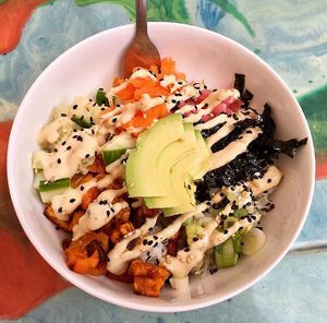 Vegetarian sushi bowl at Anaya Coffee in Melbourne