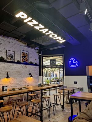 Inside the restaurant at Pizzatopia in Krakow